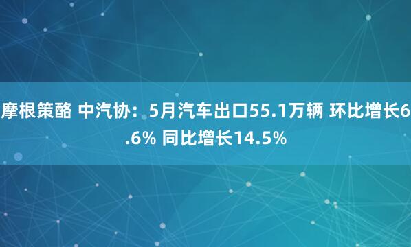摩根策酪 中汽协：5月汽车出口55.1万辆 环比增长6.6% 同比增长14.5%